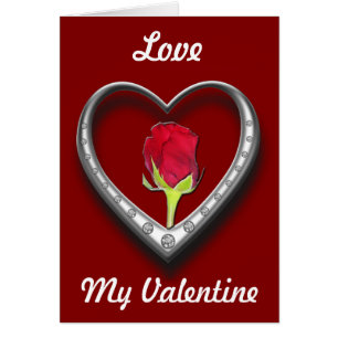 Silver Jewelry Valentine Heart med Röd ros Hälsningskort
