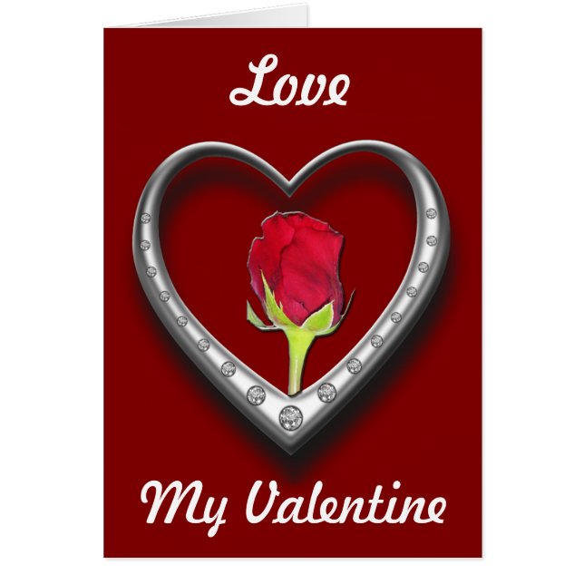 Silver Jewelry Valentine Heart med Röd ros Hälsningskort (Framsidan)