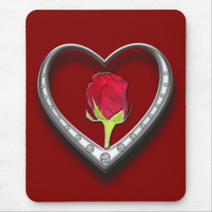 Silver Jewelry Valentine Heart med Röd ros Musmatta