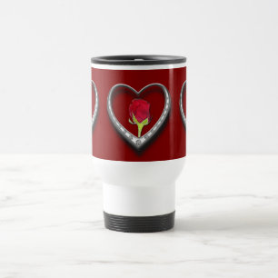 Silver Jewelry Valentine Heart med Röd ros Resemugg