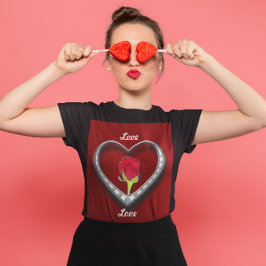 Silver Jewelry Valentine Heart med Röd ros T-shirt