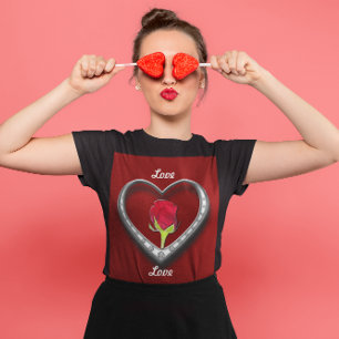 Silver Jewelry Valentine Heart med Röd ros T-shirt