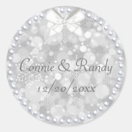 Silver jul Bröllop Sticker Pearls Runt Klistermärke
