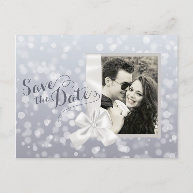 Silver jul foto bröllop Save the Date Meddelande Vykort (Framsida)