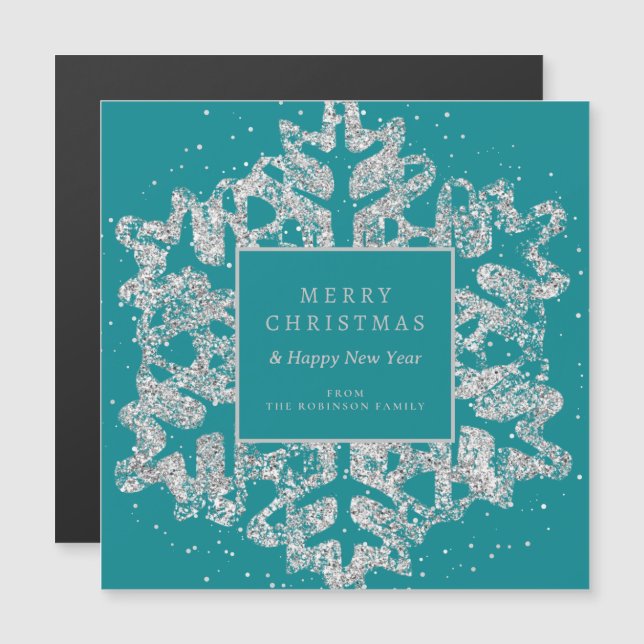 Silver jul Glitter Snowflake Corporate Teal (Fram/baksida)