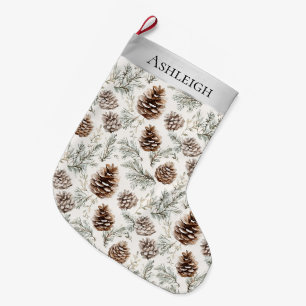 Silver jul Gräs Cones Stor Julstrumpa