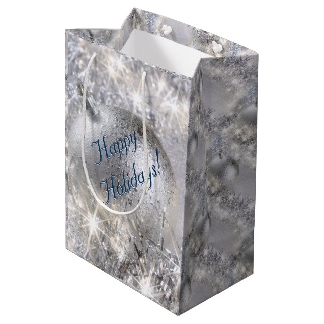 Silver jul medium presentpåse (Baksidan Vinklad)
