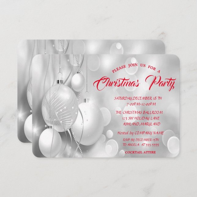 Silver julen Bollar jul jul jul Party Inbjudningar (Fram/baksida)
