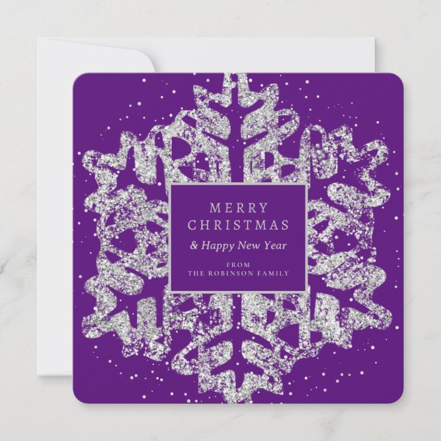 Silver julens Glitter Snowflake-Lila Julkort (Framsida)