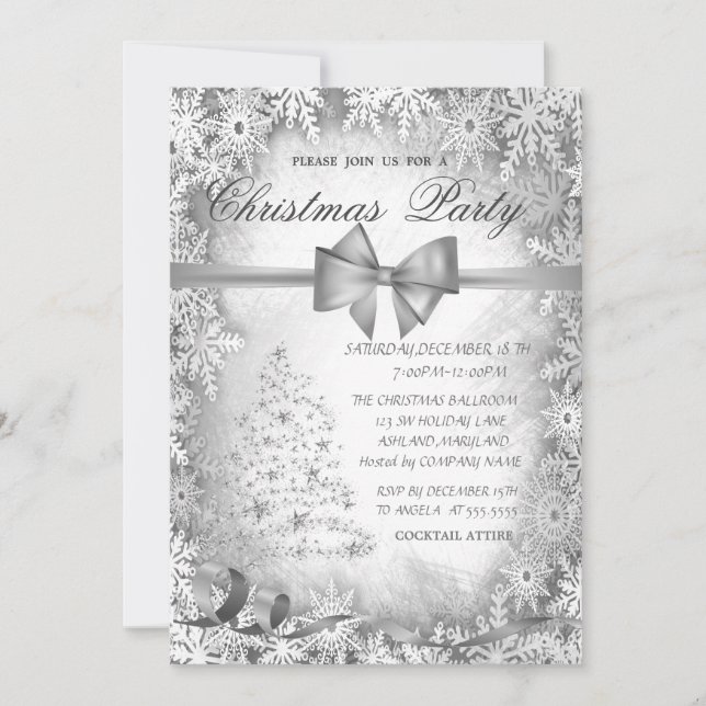 Silver julgran, grå julfest inbjudningar (Framsida)