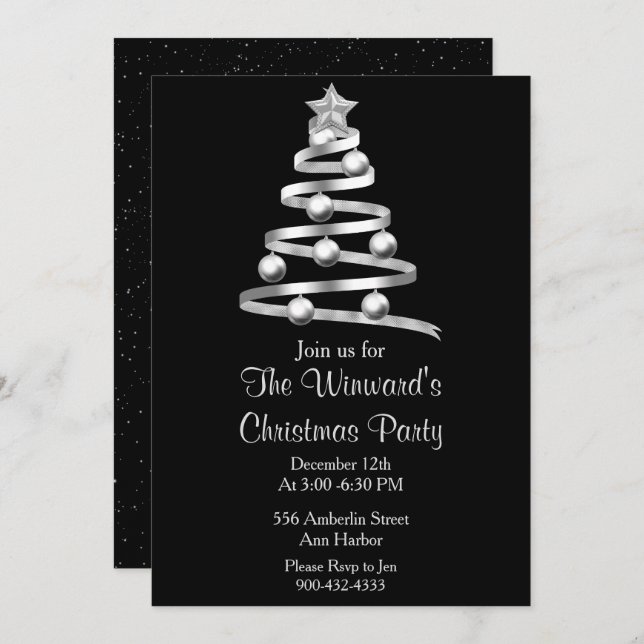 Silver Julgran Inbjudningar (Fram/baksida)