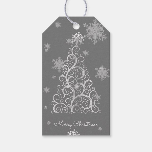 Silver Julgran och Snöflingor Gift Märkre Presentetikett (Framsidan)