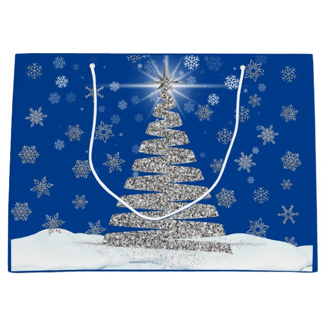 Silver Julgran på blå Helgdag (Framsidan)