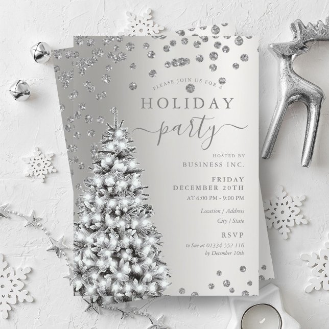 Silver Julgran Winter Company Helgdag Inbjudningar (Silver Christmas Tree Winter Company Holiday Invitation)