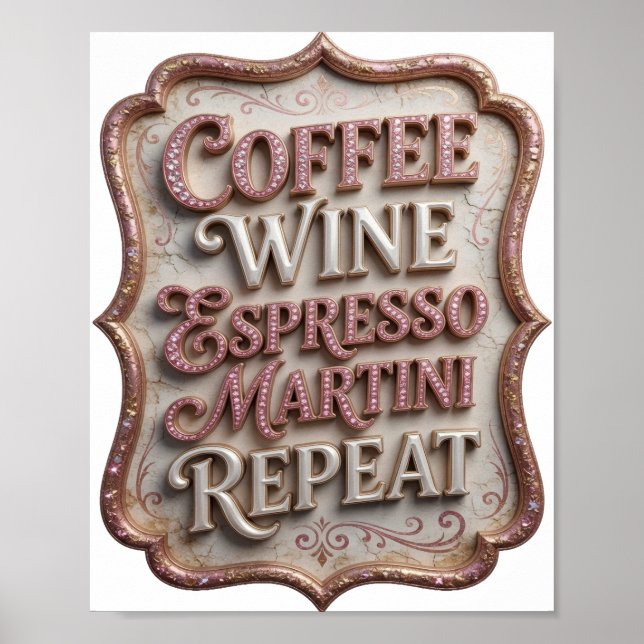 Silver KAFFE VIN ESPRESSO MARTINI REPETERAR Poster (Framsidan)
