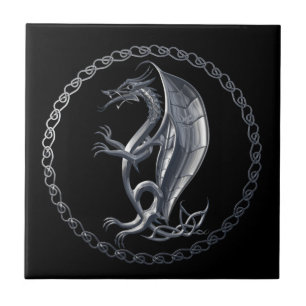 Silver Keltisk Drakon Kakelplatta
