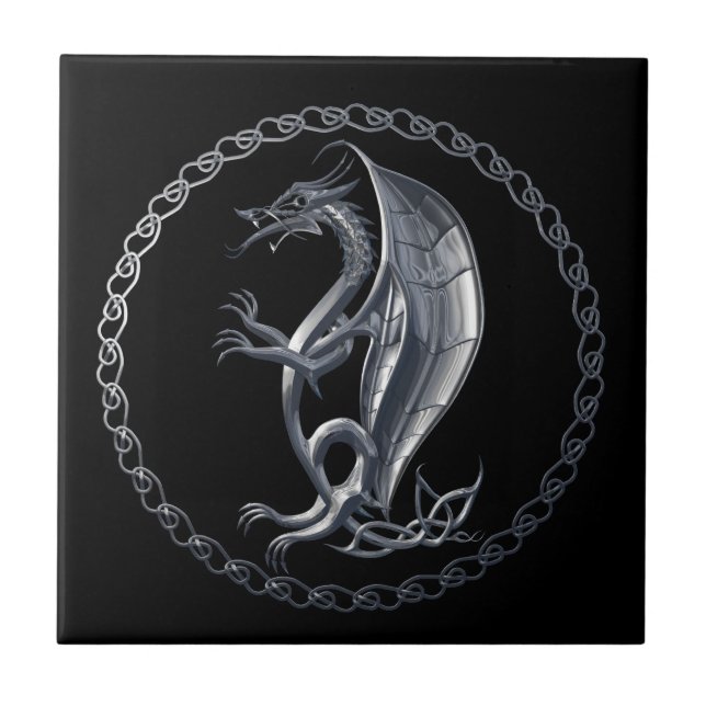 Silver Keltisk Drakon Kakelplatta (Framsidan)