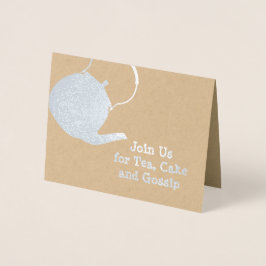 Silver Kettle - eftermiddag Tea & Cakes Thmet Folierat Kort
