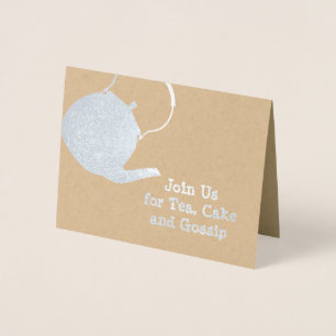 Silver Kettle - eftermiddag Tea & Cakes Thmet Folierat Kort