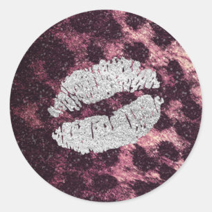 Silver Kiss Läpp Glitter Gnistrande Gepard Leopard Runt Klistermärke
