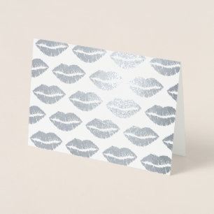 Silver Kisses Lipstick Kiss Print Kärlek Valentine Folierat Kort