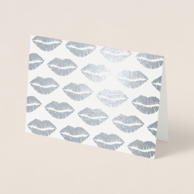 Silver Kisses Lipstick Kiss Print Kärlek Valentine Folierat Kort (Framsida)