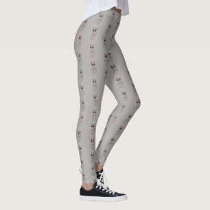 Silver Kitty Katt Tecknad Mönster på Ljusgrå Leggings