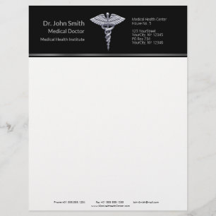 Silver klassy Medical Caduceus on Black Brevhuvud