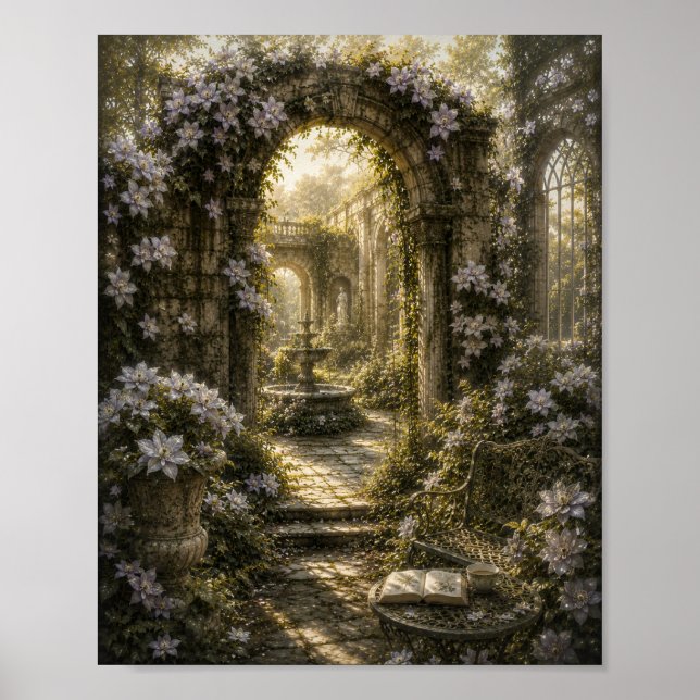Silver Klematis Ruiner Vintage Botanisk Poster (Framsidan)