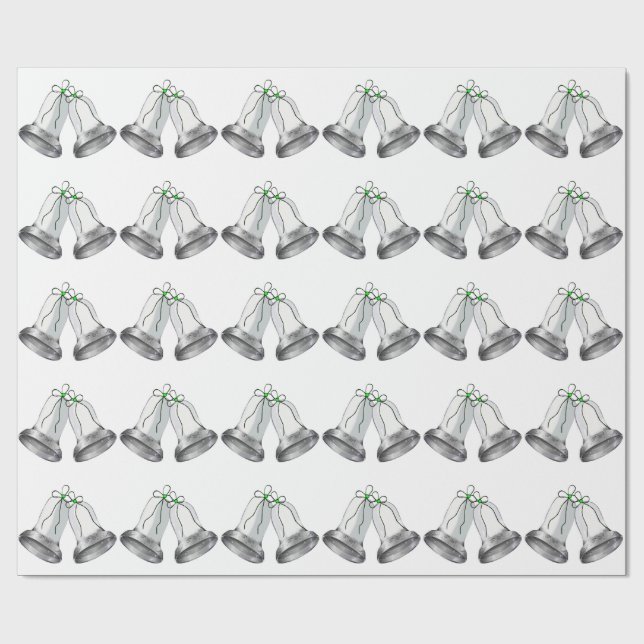 Silver Klockor Grönt  Ribbon White Wrapping Papper Presentpapper (Platt)