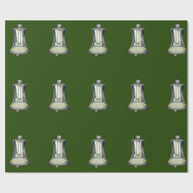 Silver Klockor Grönt Wrapping Papper Presentpapper (Platt)