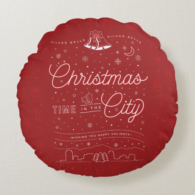 Silver Klockor, julrunda Dekorativ kudde (röd) (Framsidan)