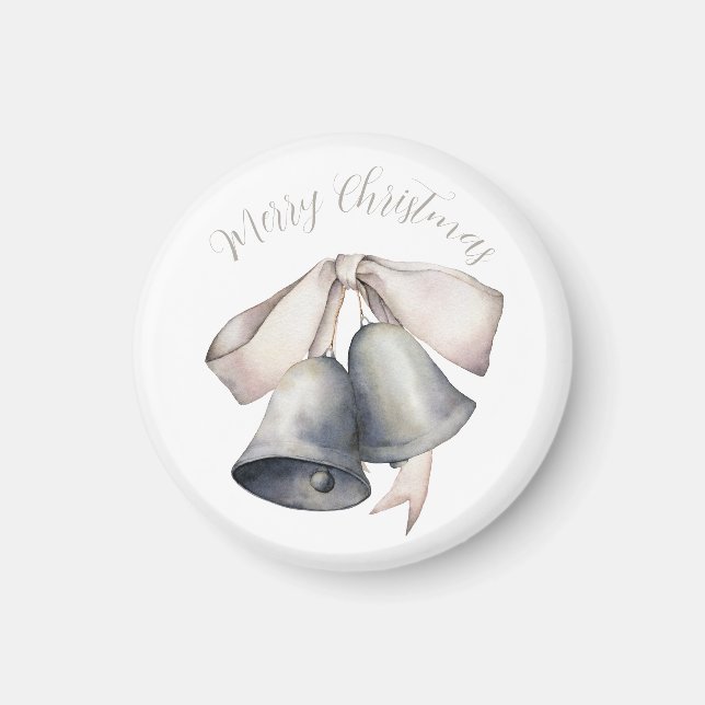 Silver Klockor med julen Guld Bow Magnet (Framsidan)