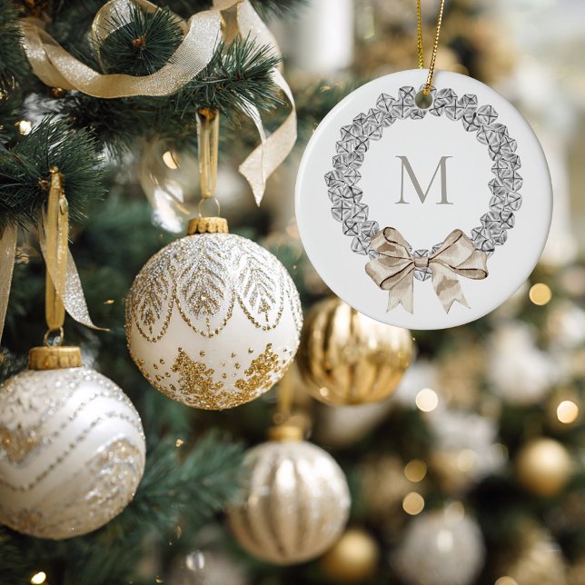 Silver Klockor Monogrammed utandningsjul Julgransprydnad Keramik (Silver Bells Monogrammed Wreath Christmas Ornament)