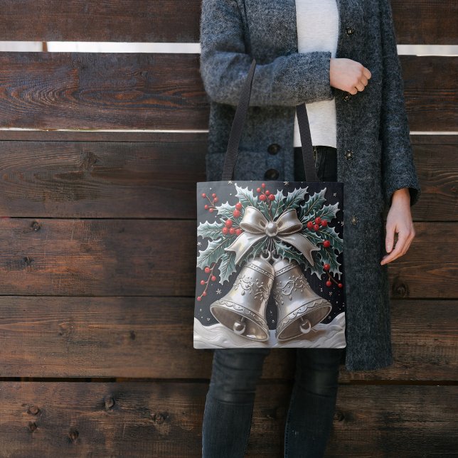 Silver Klockor och Holly jul Tote Bag Tygkasse (Skapare uppladdad)