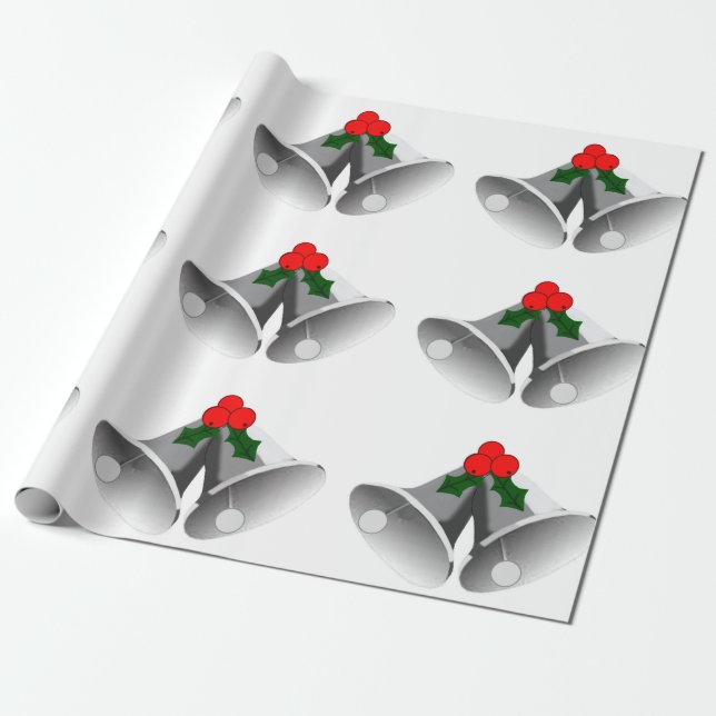 Silver Klockor och Holly Wrapping Papper Presentpapper (Utrullad)