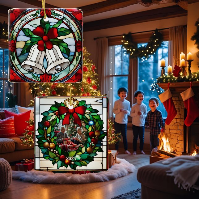 Silver Klockor Red Ribbon Faux-lagat glas Julgransprydnad Keramik (Skapare uppladdad)