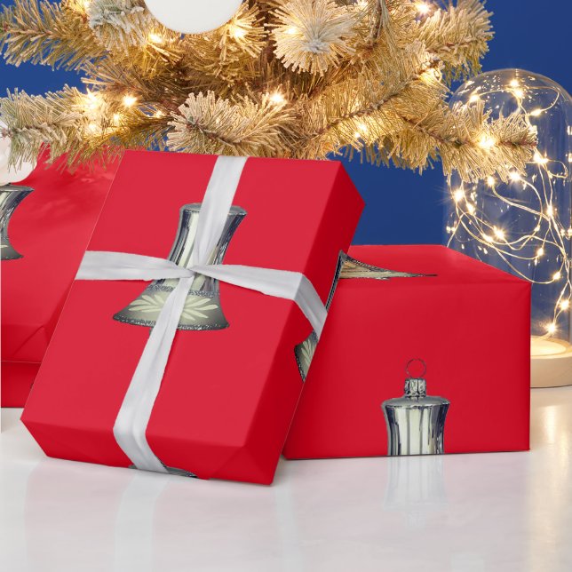 Silver Klockor Red Wrapping Papper Presentpapper (Helgdagar)