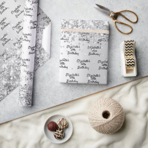 Silver konetti gnistra namn elegant presentpapper