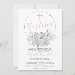 Silver konetti rosa blommigt vattenfärgsbaptism inbjudningar