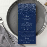 Silver-konfetti Bröllop-meny för marinblått och gl Meny<br><div class="desc">Insamlingen av marinblått och glam silver konetti bröllop är perfekt för alla par som planerar en romantisk bröllop firande. Utformningen har en chic marin blå bakgrund med glam silver konetti som verkligen är bedövande och perfekt för alla speciella händelser. Ordalydelsen omfattar samma färg i silver som formgivningen och kan lätt...</div>