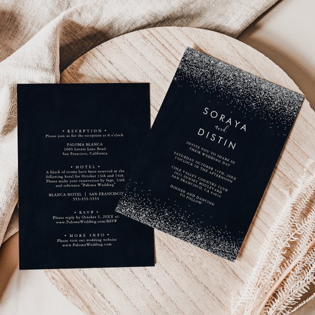 Silver-konfetti-kalligrafi bakåt och framifrån Brö Inbjudningar (Skapare uppladdad)