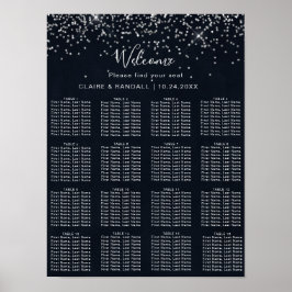 Silver Konfetti Kalligrafi Bröllops Sittplatskarta Poster