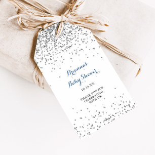 Silver Konfetti Minimalist Bebis Shower  Presentetikett