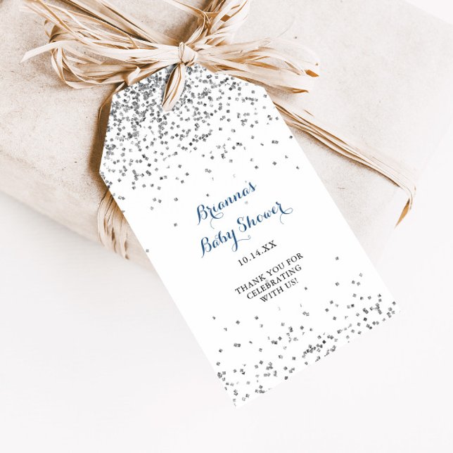 Silver Konfetti Minimalist Bebis Shower  Presentetikett (Skapare uppladdad)