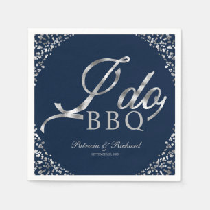 Silver Konfetti Navy Jag Gör BBQ Förlovningsfest Pappersservett