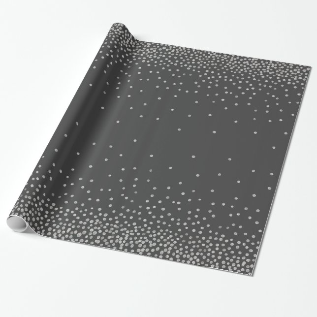 Silver-konfetti över Mörk Grått-Helgdag Stil Presentpapper (Utrullad)