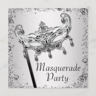 Silver Konfetti Svart Vitt Maskerad Party Inbjudningar