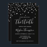 Silver Konfetti vid Svarta 30års födelsedag Party Inbjudningar<br><div class="desc">Den här moderna designen har en svart bakgrund i faux triangular konetti silver. Ord "trettionde" visas i eleganten med grått handskriftsteckensnitt. Anpassa inbjudan till honoree namn i lätt grått-handskriftsteckensnitt,  tillsammans med datum,  plats och andra uppgifter i lätt grått sans serif-typ.</div>
