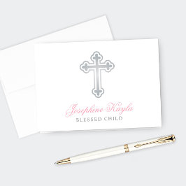 Silver Kor Flicka Baptism Rosa Personlig Tack Kort